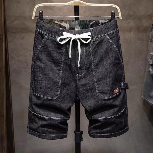 Men's Clothing Summer Ripped Denim Shorts Men's Loose Trendy Casual Elastic Waist Drawstring Thin Shorts Shorts_mkmklike.com