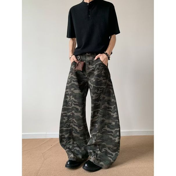 Streetwear Camo Cargo Pants – Unisex Hip-Hop Oversized Jeans (S-3XL, 65% Cotton, Button Fly, Multi-Pocket Urban Utility)_mkmklike.com