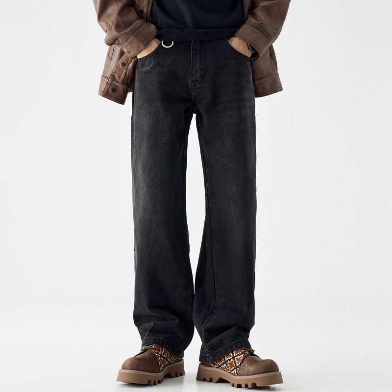 Nordmann Muqiu Clothing | Autumn New Black Washed Jeans Men's Trendy Brand Japanese Style Loose Straight Wide-Leg Pants_mkmklike.com