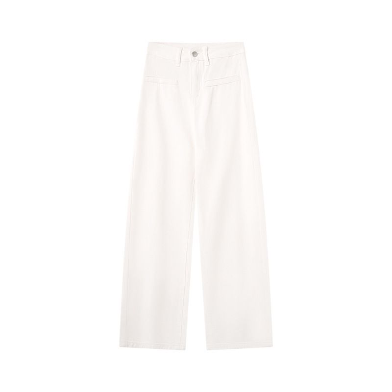 Women’s High-Waisted Straight-Leg White Jeans – Pure Cotton, Relaxed Fit, Flowy Wide-Leg Pants (XS-2XL, Full-Length/Ankle/Custom Length)_mkmklike.com