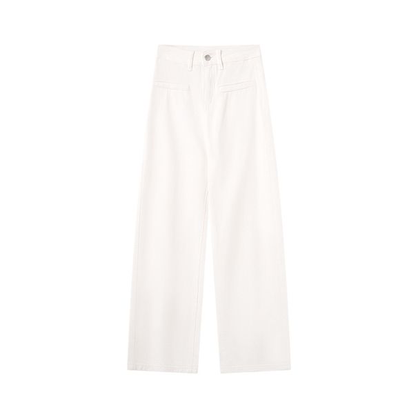 Women’s High-Waisted Straight-Leg White Jeans – Pure Cotton, Relaxed Fit, Flowy Wide-Leg Pants (XS-2XL, Full-Length/Ankle/Custom Length)_mkmklike.com