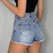 Vintage High Waist Button Fly Distressed Denim Shorts For Women - Mid Blue Washed Ripped Casual Hot Pants With Raw Hem_mkmklike.com