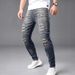 Cross-Border High-End Foreign Trade Jeans Blue Gradient Frayed Stretch Slim Fit Straight-Leg Washed Casual Men's Long_mkmklike.com