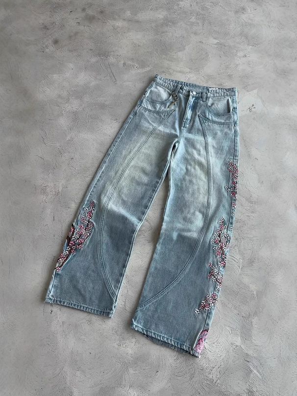 Women's High-Waisted Vintage Floral Embroidered Jeans – Retro Denim Pants With Distressed Details & Relaxed Fit_mkmklike.com