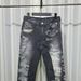3D Printed GVC Destroyed Jeans For Men - Straight Leg Distressed Denim Pants With Whisker & Vintage Wash (Blue/Black)_mkmklike.com