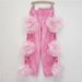 Floral Cutout High-Waisted Wide-Leg Pants - Trendy Pink Distressed Denim Palazzo Pants_mkmklike.com