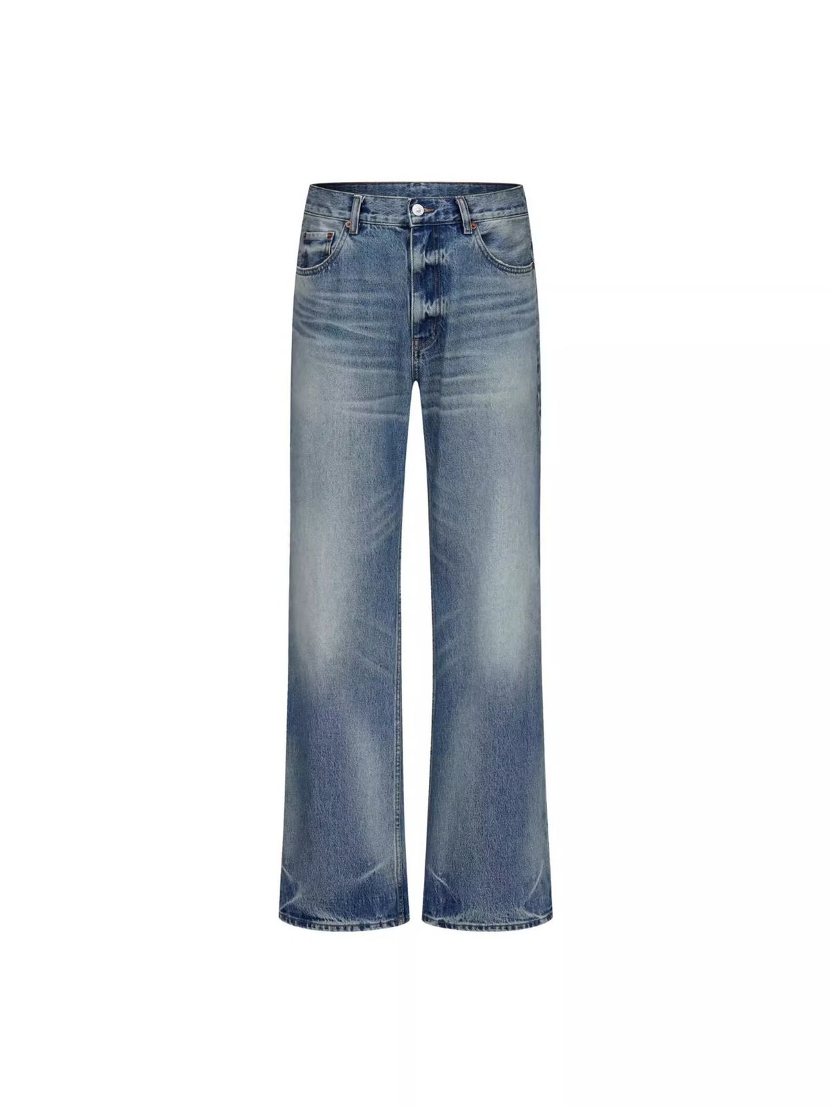Men's Washed Lightning Denim Jeans - Cleanfit High Street Baggy Straight Leg Bootcut Pants For Slim Look_mkmklike.com