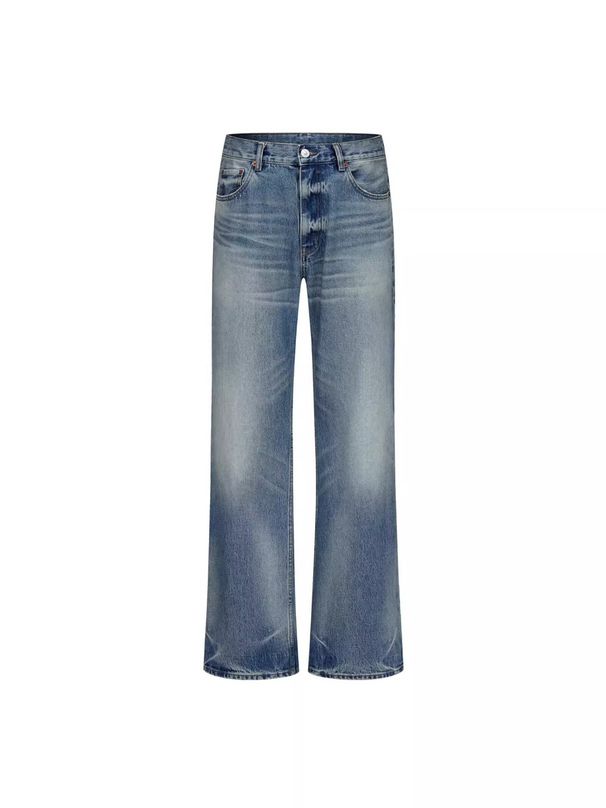 Men's Washed Lightning Denim Jeans - Cleanfit High Street Baggy Straight Leg Bootcut Pants For Slim Look_mkmklike.com