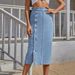 Women's Clothing Style Denim Skirt Hot Sale New Cross Border Washed Split Denim Skirt Multi Button Denim Skirt_mkmklike.com