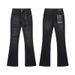 Unisex High-Waist Flared Jeans, Matte Black With Asymmetric Frayed Details, Y2K Summer Streetwear_mkmklike.com