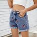 Women's Clothing Washed Versatile Cherry Embroidered Denim Shorts Hot Pants_mkmklike.com
