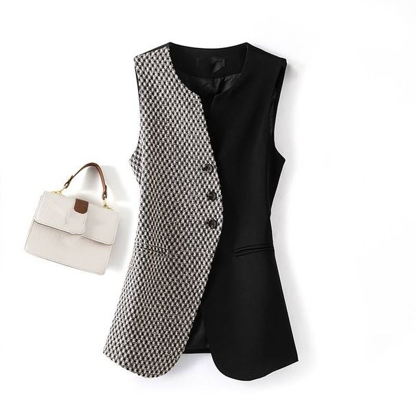 Women's Clothing round neck vest new design slim fit plaid vest outer wear waistcoat _mkmklike.com