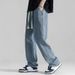 Men's Straight Leg Jeans Summer Lightweight Loose Fit High Waist Casual Trousers With Drop Crotch & Tapered Hem_mkmklike.com