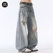 Men's Clothing Lightning Pattern Ripped Spring And Summer Design Straight Wide Leg Pants Jeans For Men_mkmklike.com