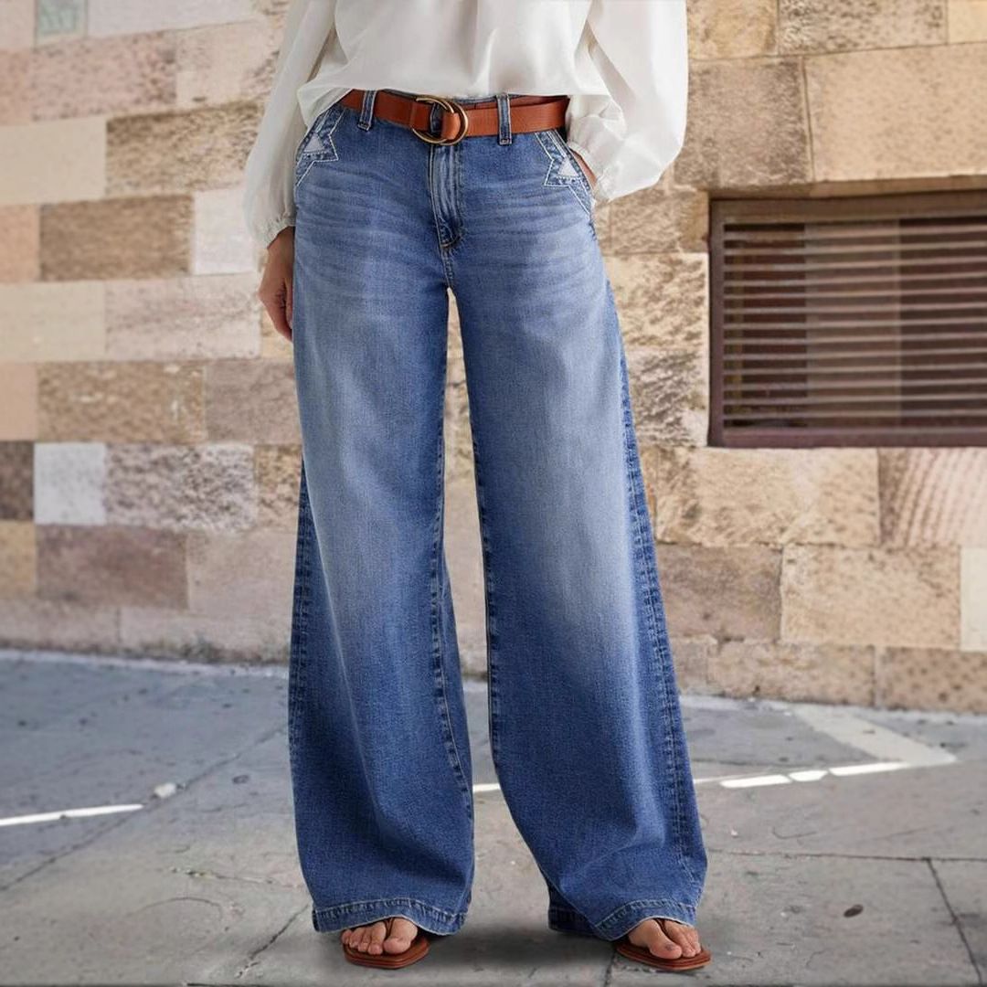 Women's Clothing Retro Wide Leg Jeans Spring New Long Straight High Waist Casual Pants For Women_mkmklike.com