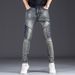 New Export In-Stock Patchwork Jeans For Men Trendy Brand Embroidered Slim Fit Casual Versatile Stretch Pants_mkmklike.com