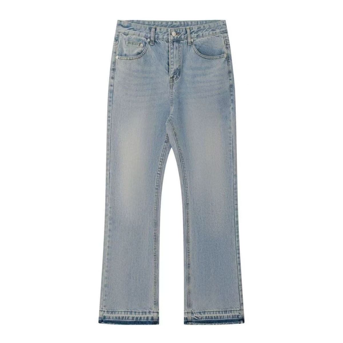 Vintage Washed Cleanfit Black Fringe Flared Jeans For Men & Women - High Waist Cotton Denim Pants With Distressed Details_mkmklike.com