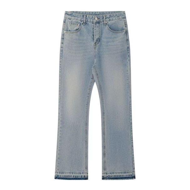 Vintage Washed Cleanfit Black Fringe Flared Jeans For Men & Women - High Waist Cotton Denim Pants With Distressed Details_mkmklike.com