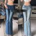 Retro Flared Jeans For Women With Hip Padding - Low Rise Stretch Denim With Frayed Hem - Vintage High Waist Bell Bottom Pants_mkmklike.com