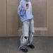 Men's Vintage Washed Distressed Knee-Slit Straight Leg Jeans Streetwear Style Denim Pants With Ripped Details_mkmklike.com