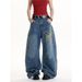 American Retro Hottie Ink Splashing Graffiti Jeans Men's And Women's Spring And Autumn Loose Wide-leg Scimitar Couple Long Pants_mkmklike.com