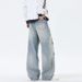 Cartoon Print Denim Jeans For Men – Loose Straight Leg Pants | Trendy Casual Streetwear With Graphic Art_mkmklike.com