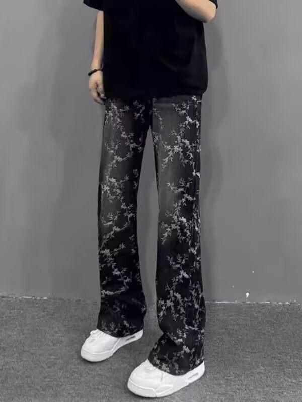 American Vintage Jeans Men's Spring 2025 New Washed Jacquard Loose Pants Casual Straight Trousers Trend_mkmklike.com