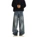 "High Street Vintage Washed Blue Jeans – Relaxed Fit, Distressed Denim, Men's Straight-Leg Trousers For Casual & Streetwear"_mkmklike.com
