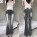Slim Fit Black Wash Flared Jeans For Women – Vintage-Inspired High Waist, Stretch Denim With Distressed Hem Detailing_mkmklike.com