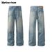 Men's Clothing Retro Washed Cat Whisker Clean Fit Straight Wide Leg Jeans Trendy Men And Women Loose Casual Trousers_mkmklike.com