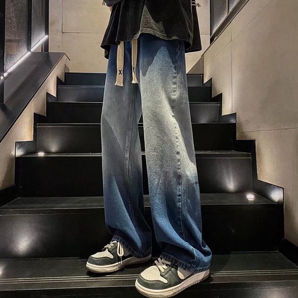 American High Street Gradual Change Washed Jeans Men And Women Loose Straight Wide Leg Pants Pants Men_mkmklike.com