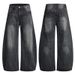 Men's Distressed Loose Fit Jeans – Vintage Washed Cotton Carpenter Pants With Asymmetrical Cut (S-2XL, Black/Indigo Blue)_mkmklike.com