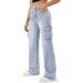 Women's High-Waisted Relaxed Fit Cargo Jeans – Oversized Pockets & Straight Leg Design – Comfortable Cotton Blend Streetwear Pants_mkmklike.com