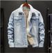 Men's Clothing Men's Fleece-Lined Denim Jacket - Slim Fit Winter Casual Coat With Stand Collar (Light Blue & Dark Blue, Sizes M-5XL)_mkmklike.com