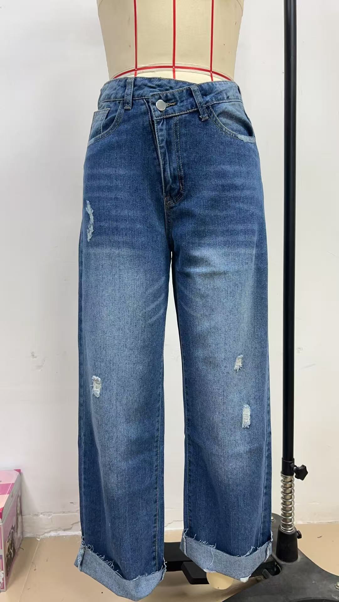 K New Urban Casual Women's Straight Leg Denim Pants_mkmklike.com