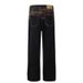 Men's Clothing Dark Plaid Patchwork Jeans Loose High End Casual Straight Pants_mkmklike.com