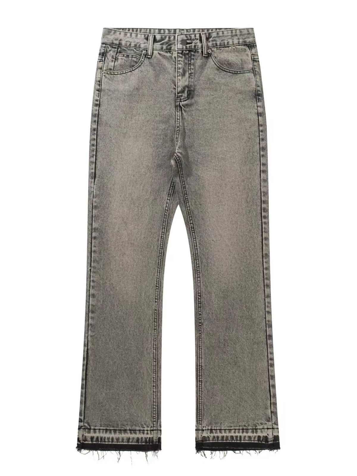 Men's Clothing Version Of The Washed Hem Tassel Slightly Flared Grey Jeans Retro High Street Vibe Style Men's Trend_mkmklike.com