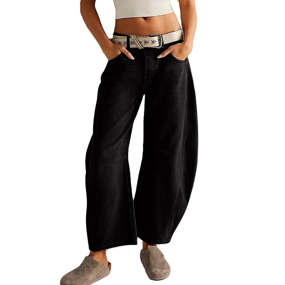 Women's Loose Fit Straight Leg Jeans - High Waisted Washed Wide Leg Pants With Dropped Hem For Casual Streetwear_mkmklike.com