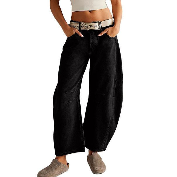 Women's Loose Fit Straight Leg Jeans - High Waisted Washed Wide Leg Pants With Dropped Hem For Casual Streetwear_mkmklike.com