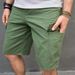 Men's Casual Distressed Denim Cargo Shorts - Mid Waist Slim Fit Stretch Cotton Army Green Streetwear_mkmklike.com