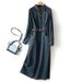 ELLE Elegant Long Casual Autumn New Waist-Cinching Slimming Goddess Style Denim Dress For Women_mkmklike.com