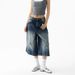 Retro Distressed Cropped Jeans American Design Loose Casual Straight Leg Wide Leg Shorts for Men And Women New Summer Style_mkmklike.com