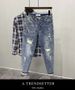 Men's Clothing Trendy Branded Hole Patch Casual Pants Slim Trendy Handsome And Versatile Beggar Pants_mkmklike.com