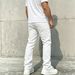 Men's White Stretch Slim Fit Jeans With Raw Hem & Patch Details - Urban Streetwear Denim Pants_mkmklike.com