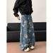 Men's Clothing Retro High Street Style Floral Jeans Straight Leg Loose Fit Wide Leg Floor Length Pants For Men And Women Spring Autumn_mkmklike.com
