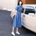 Denim 2025 Women's Summer New Korean Version Waist Cinching Slimming Temperament A-Line Shirt Dress_mkmklike.com