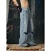 Men's Clothing Retro Ripped Jeans Wide Leg Pants Men's And Women's Summer Distressed Drape Versatile Straight Leg Floor Length_mkmklike.com