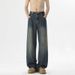 American High Street Washed Denim Jeans For Men, Spring 2025 New Trend Brand Elastic Waist Straight Leg Casual Pants_mkmklike.com