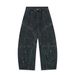 American High Street Silhouette Scimitar Jeans Men's Spray Paint Splatter Design Sense Patchwork Deconstructed Workwear_mkmklike.com