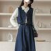 Chicco Autumn New Daily Commuting College Style Retro Denim Vest Shirt Half Skirt Three-piece Suit Dress_mkmklike.com